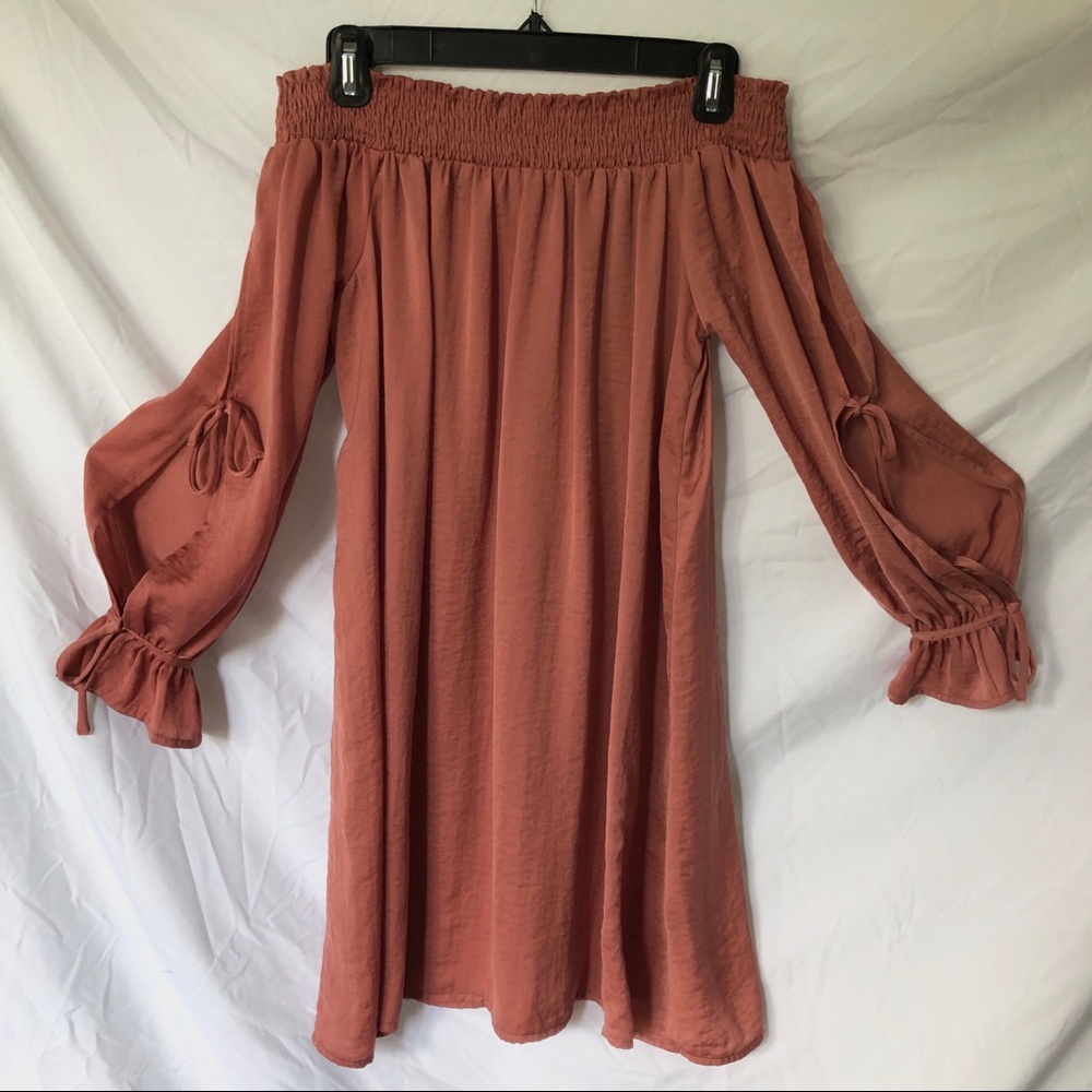 Blush off the shoulder breezy dress